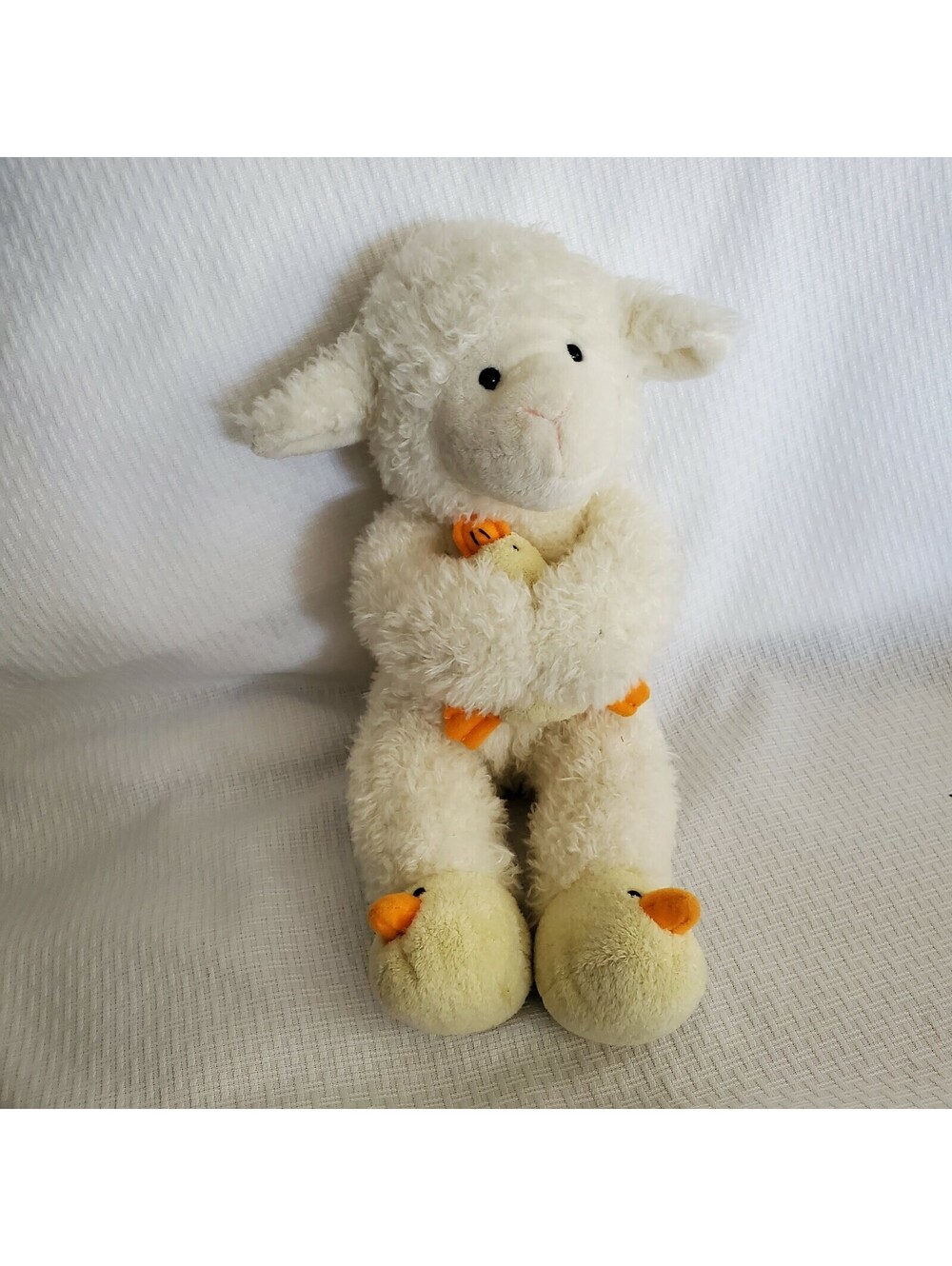 13" MARSHALL FIELDS WHITE LAMB SHEEP YELLOW DUCK STUFFED ANIMAL PLUSH TOY 2003